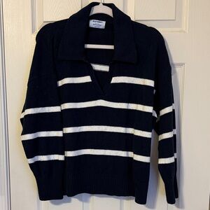 Old Navy Navy and White Striped Polo Pullover